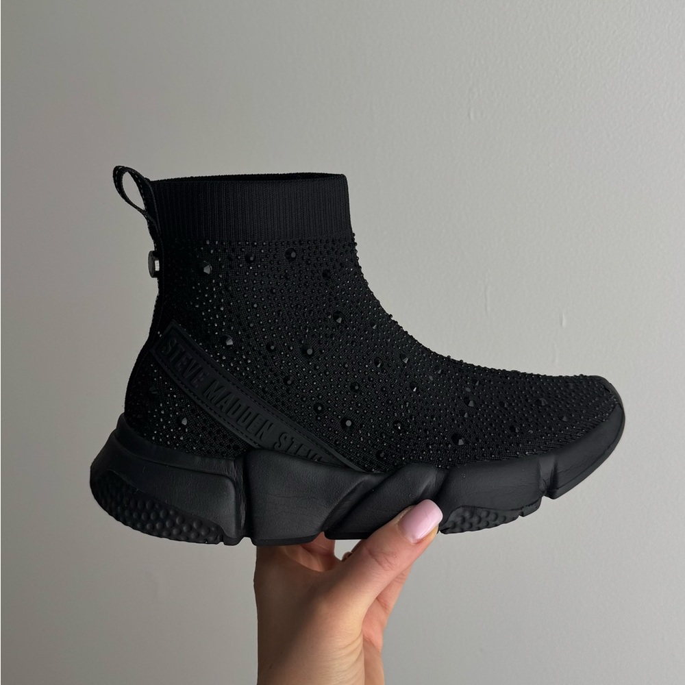 Steve Madden Black Knit Crystal Sock Sneakers
